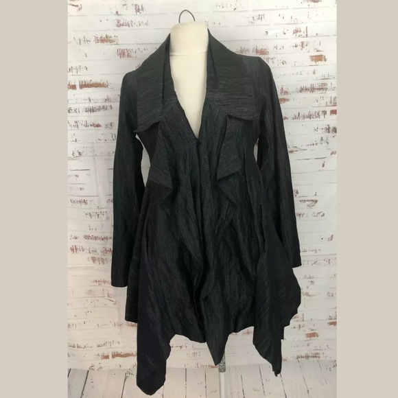Eileen Fisher Draped Front Jacket Black Textured - Picture 1 of 8